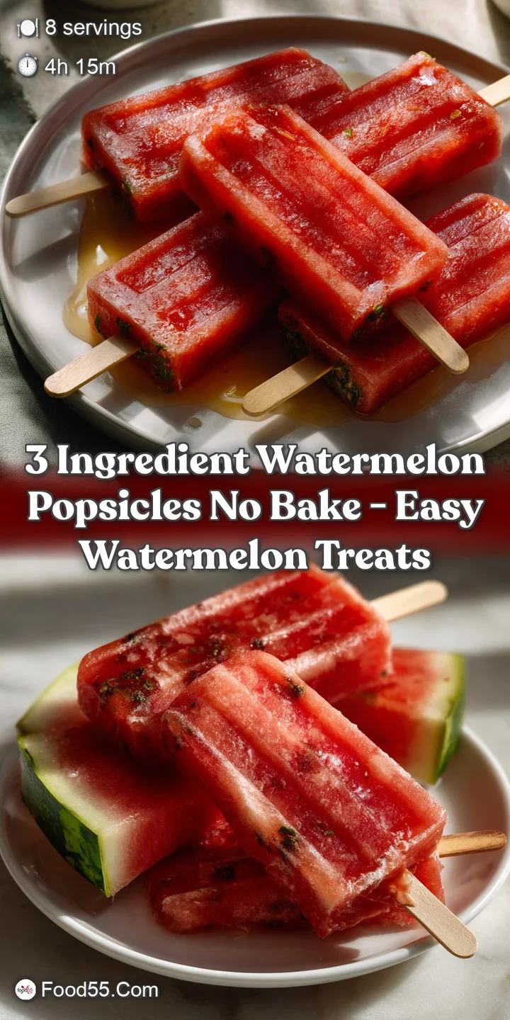 Vibrant pink watermelon popsicles, perfectly smooth, nestled on a wooden stick against a blurred, sunlit background. Refre...