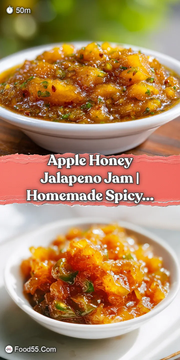 Close-up of thick, glossy apple jam, revealing tender apple pieces and bright green chili flecks.