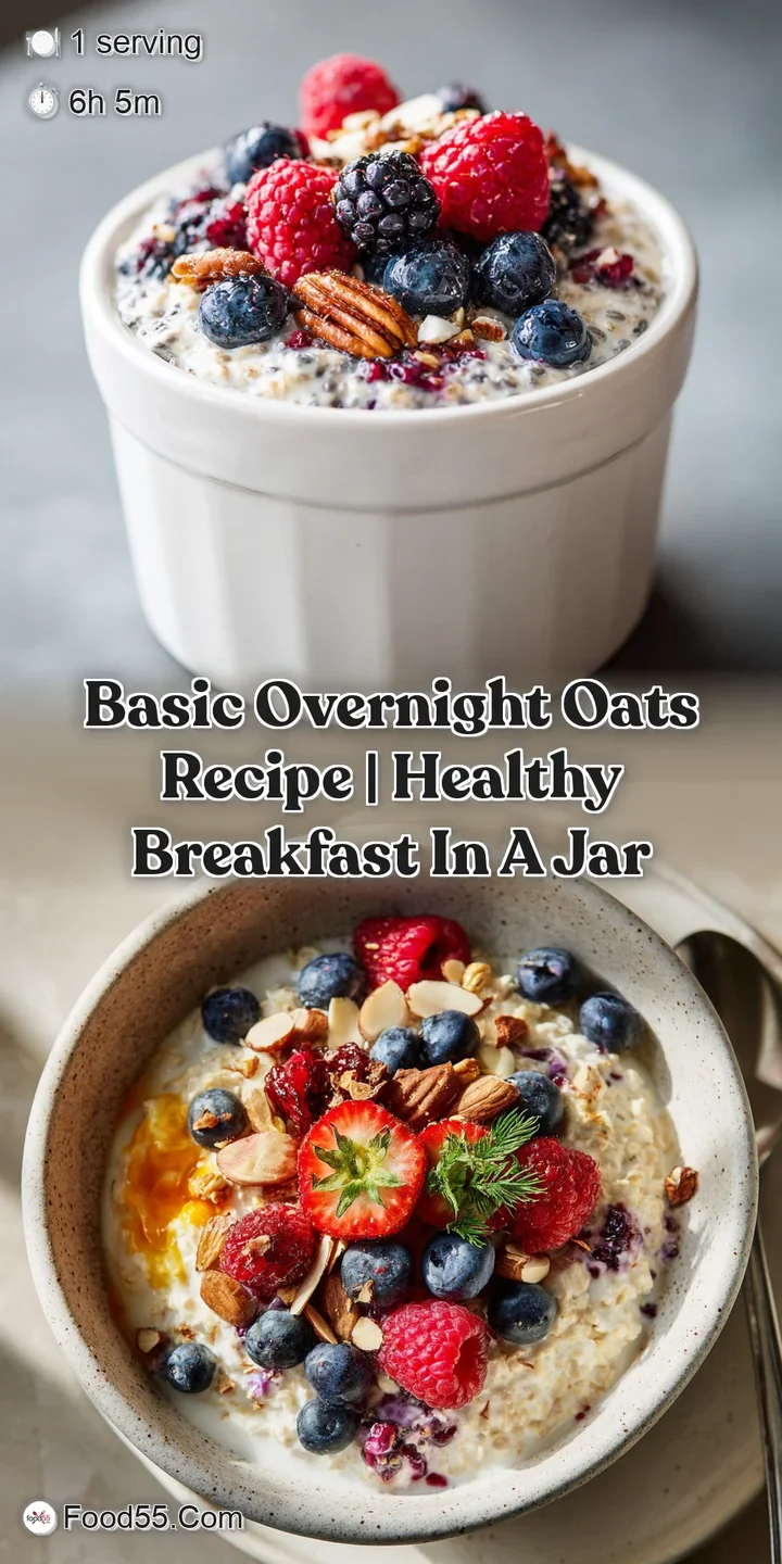 Close-up of overnight oats: juicy berries nestled in creamy oats, with textured granola offering inviting crunch. Dewy and...