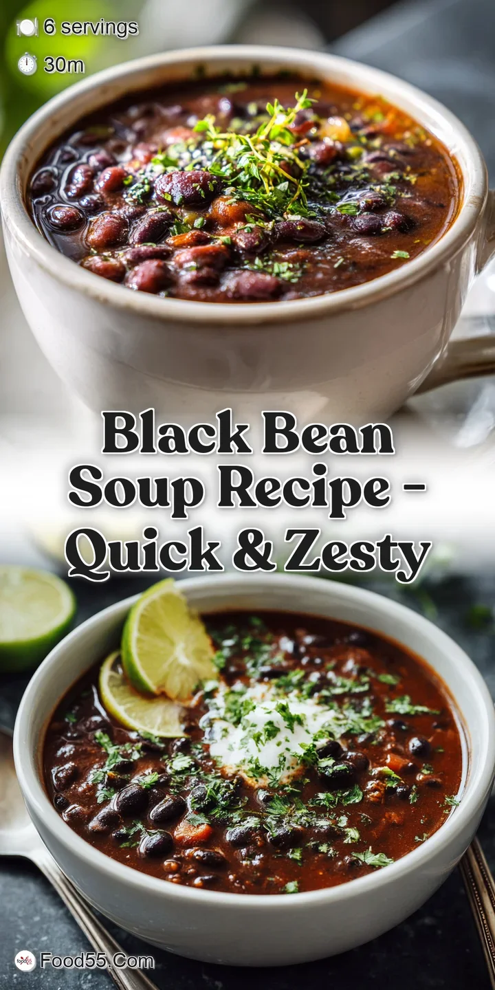 Close-up of velvety black bean soup showing a drizzle of bright green olive oil, flecks of herbs, and a tempting creamy sw...