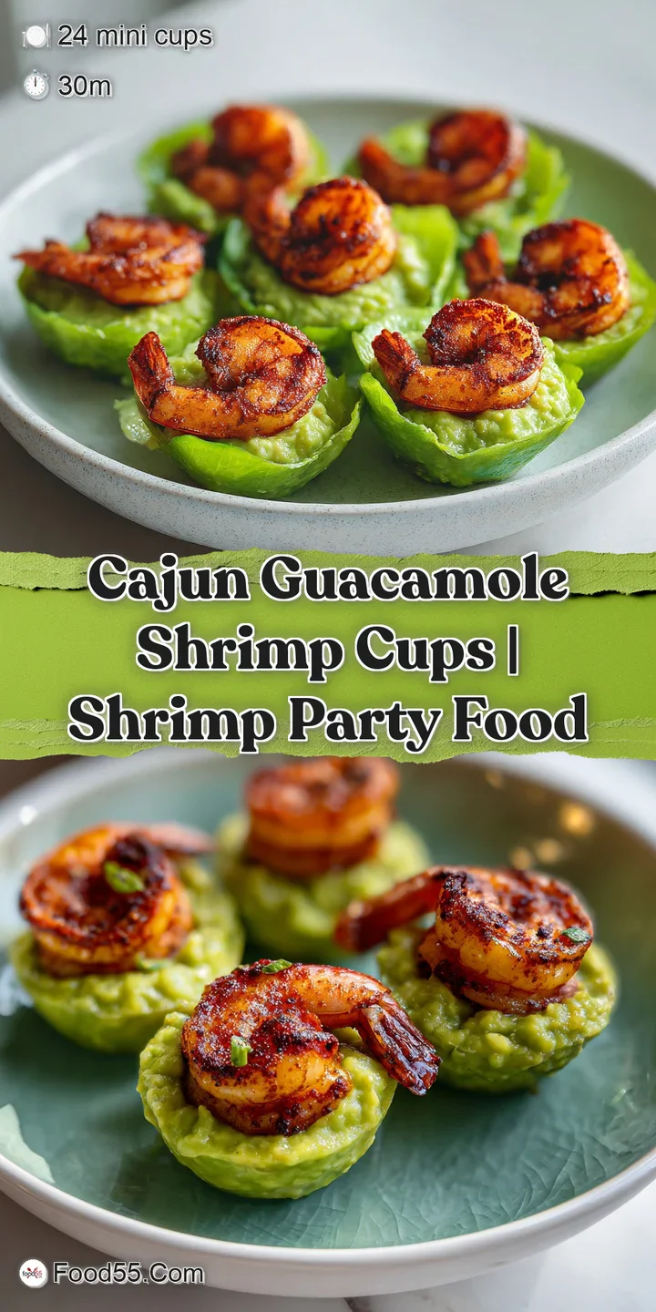 Close-up of a seared shrimp with red Cajun spices resting on velvety green guacamole and a fresh cilantro leaf.