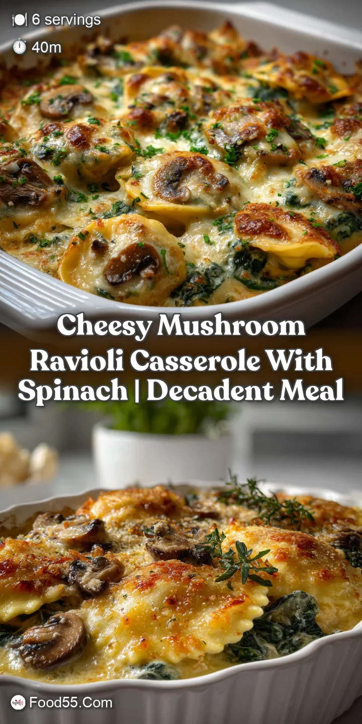 Cheesy Mushroom Ravioli Casserole with Spinach | Decadent Meal