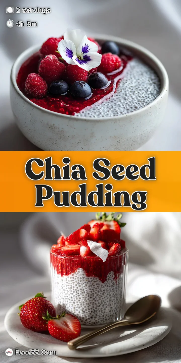 Close-up of chia seed pudding. Visible are the tiny chia seeds suspended in a thick, fruity, creamy texture.