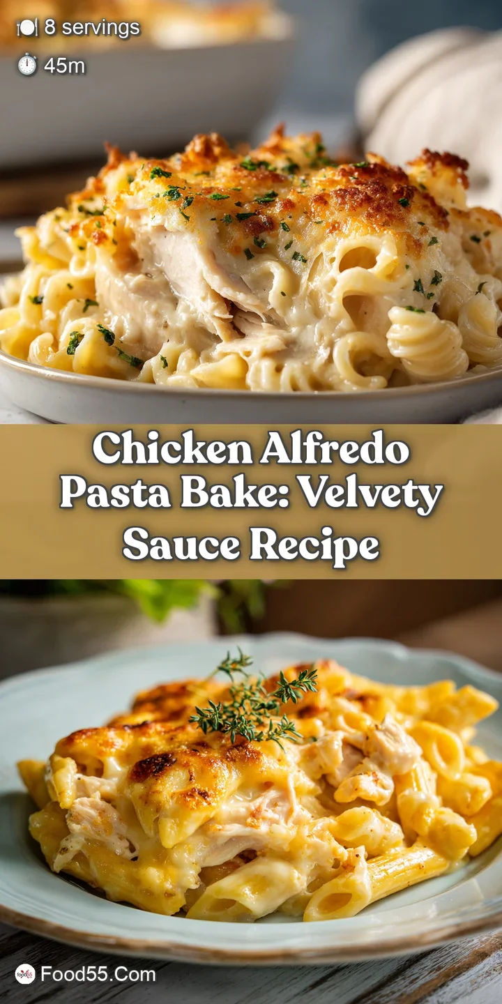 Close-up of creamy Alfredo sauce coating pasta and chicken. Bubbling cheese with golden-brown spots. Ultra cheesy goodness!
