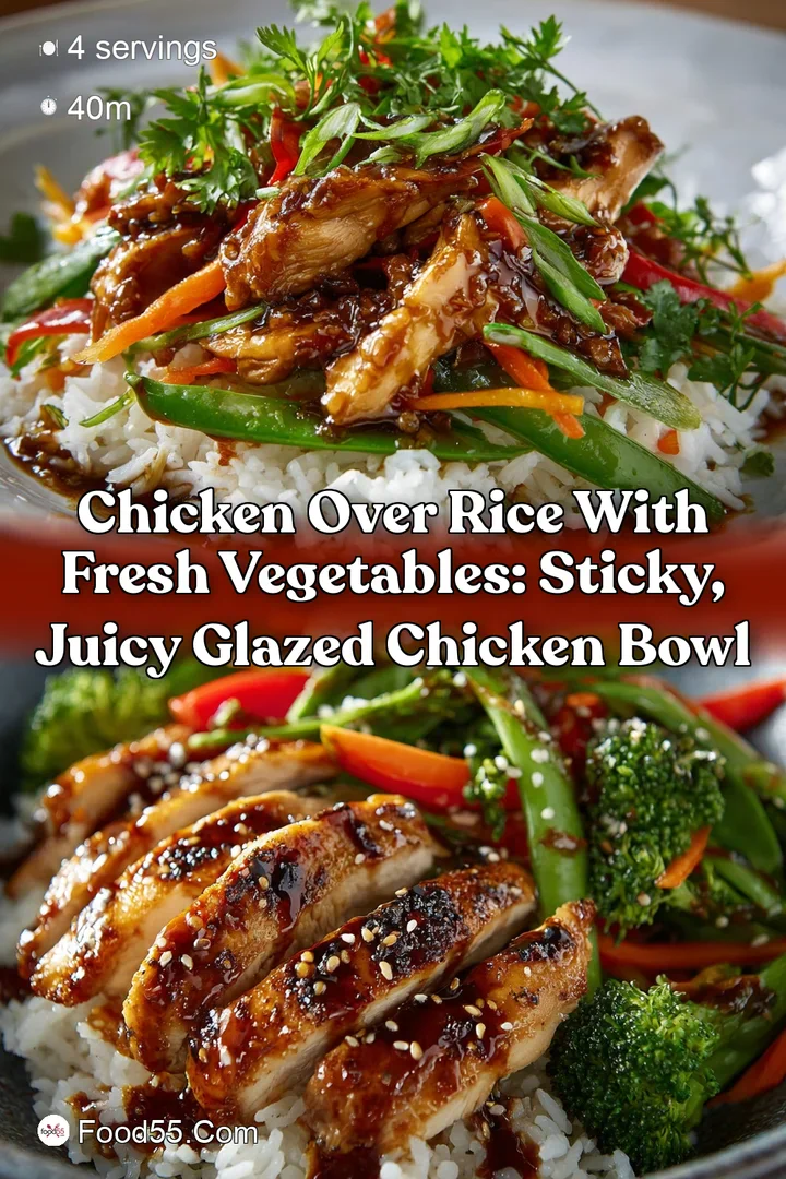 Chicken over Rice with Fresh Vegetables: Sticky Juicy Glazed Chicken Bowl