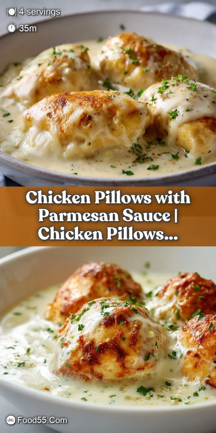 Close-up of a crispy, golden breaded chicken breast with a luscious, velvety parmesan sauce dripping down the side.