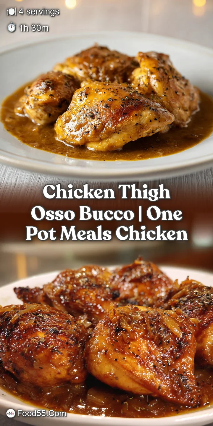 Close-up of succulent, tender meat falling off the bone in a thick, savory glaze with aromatic diced vegetables.