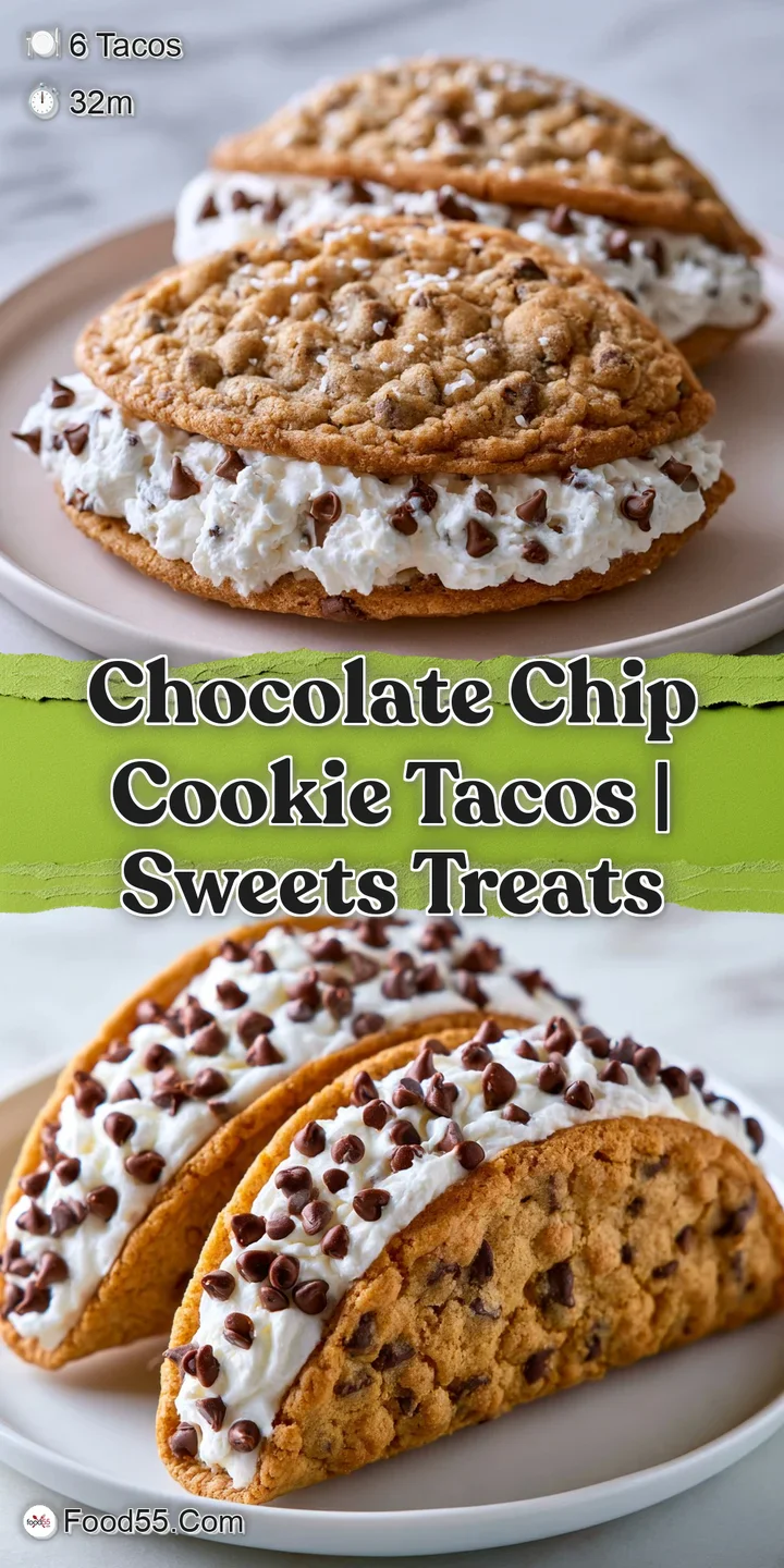 Close-up of melted chocolate chips on a crisp cookie shell with a swirl of creamy frosting and colorful sprinkles.