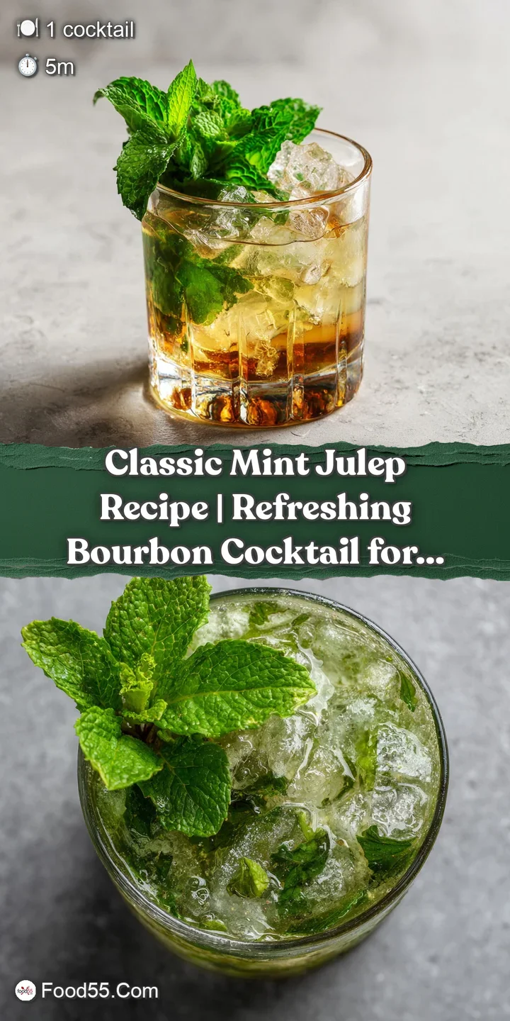 Close-up of a mint julep: vibrant green mint leaves, crushed ice, and a subtle amber liquid sheen.