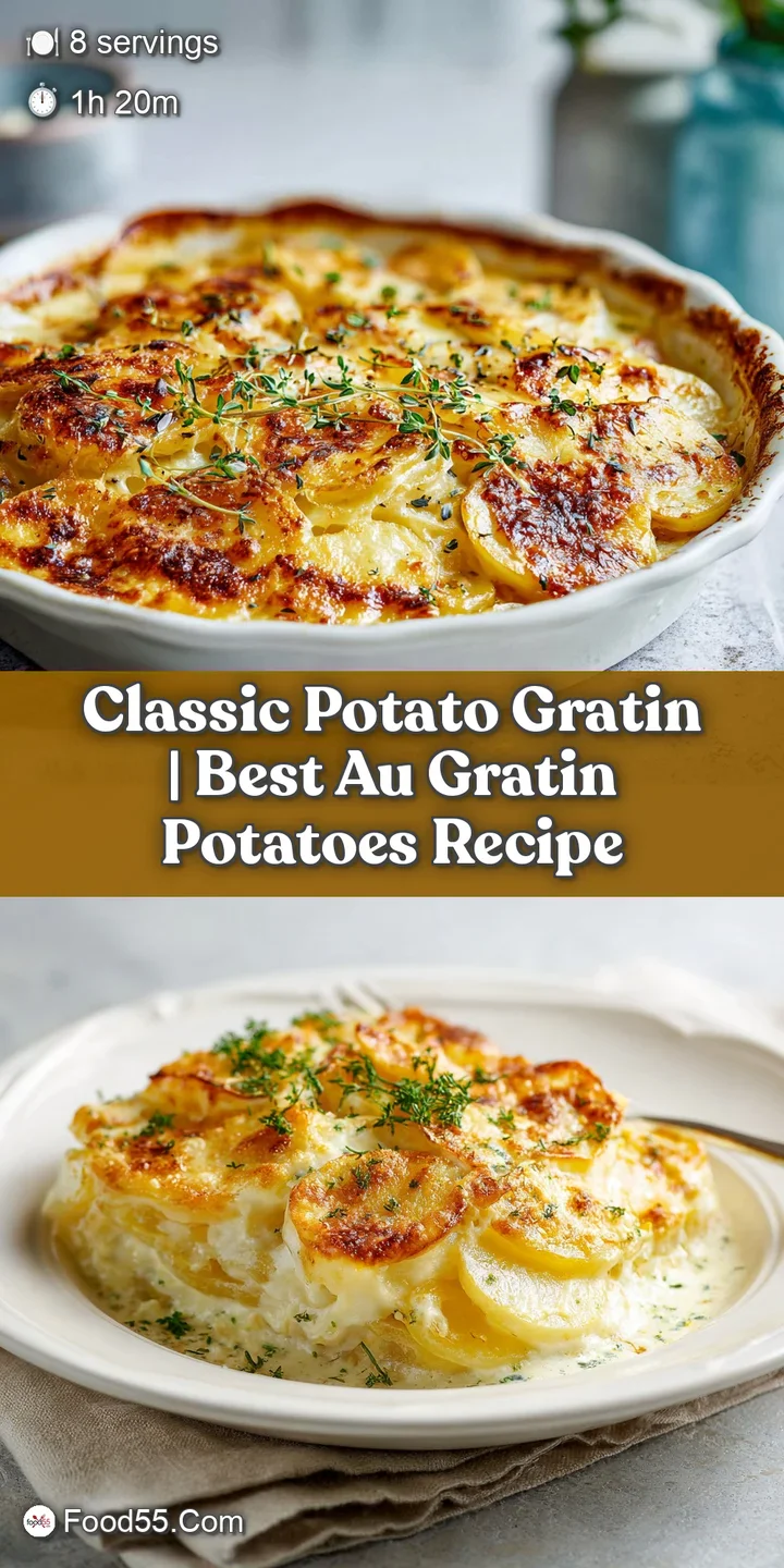 Rich, creamy potato gratin, perfectly browned with melted Gruyere cheese bubbling enticingly.