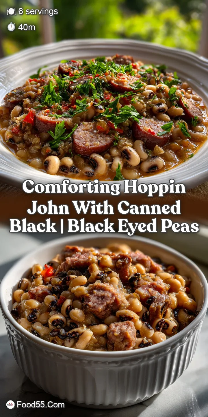 Close-up view of steaming Hoppin' John, the tender black-eyed peas glistening, surrounded by fluffy rice and a touch of heat.