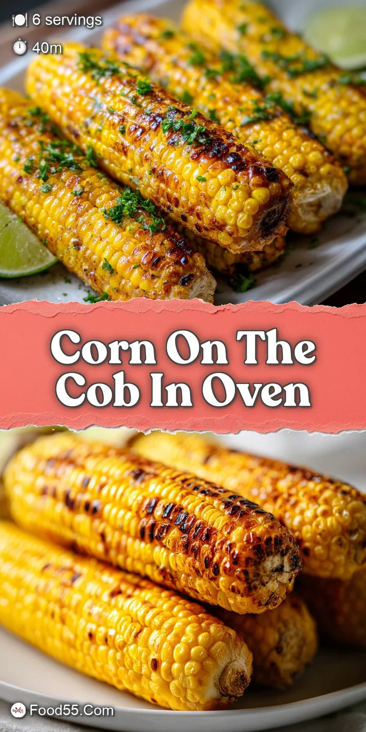 Close-up of crispy oven-baked corn; deep golden kernels, brushed with melted butter and herbs, promise a sweet, savory, ju...