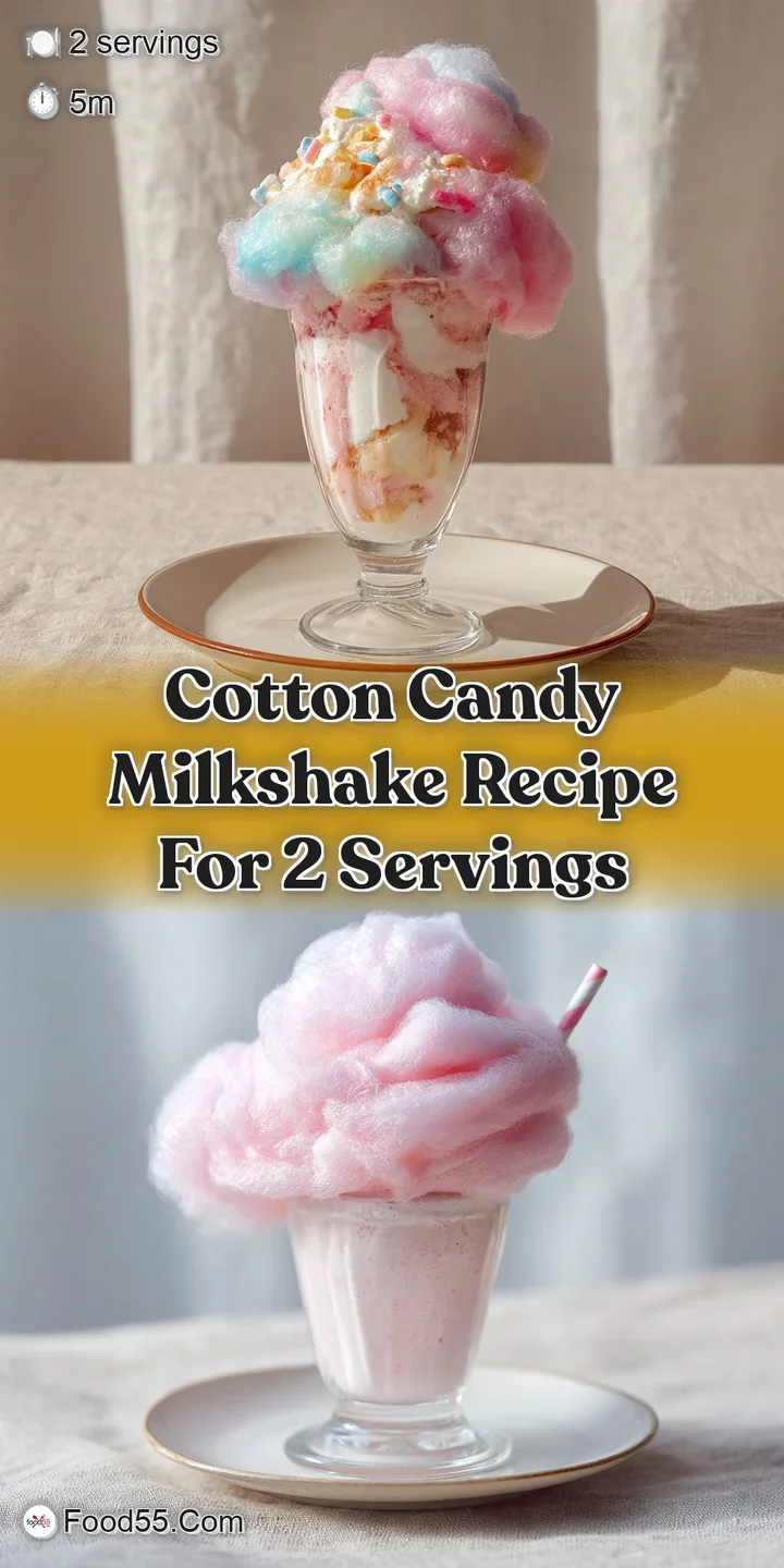 Close-up of a vibrant pink milkshake swirled with sugary cotton candy, promising a sweet and delightful indulgence.