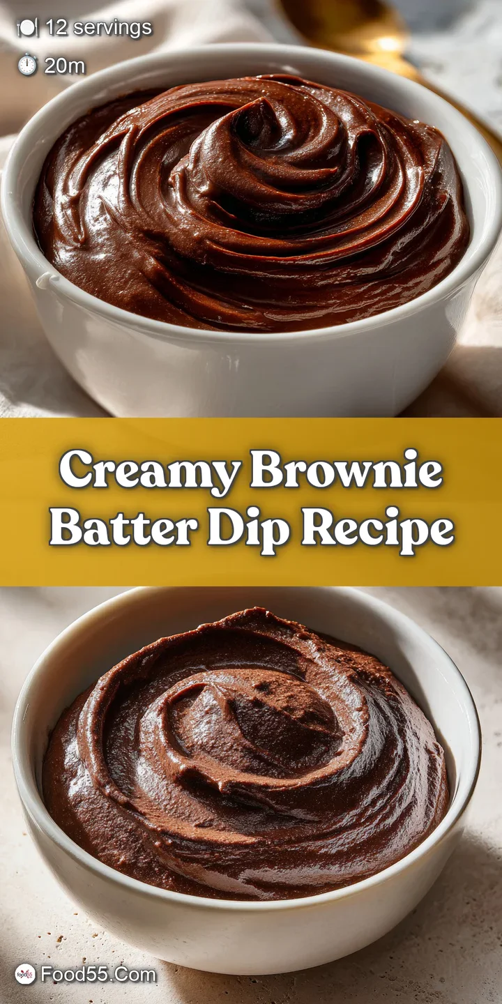 Close-up of shiny, decadent brownie batter dip with chunks of chocolate, promising a sweet and irresistible dessert experi...