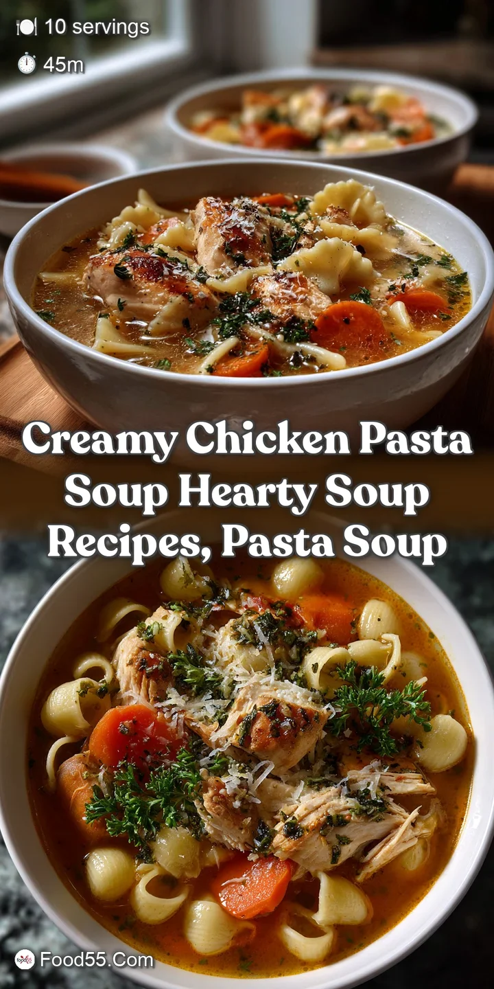 Creamy Chicken Pasta Soup Hearty Soup Recipes Pasta Soup