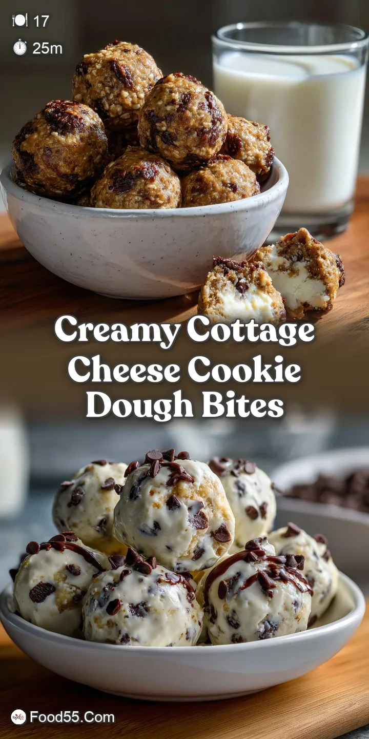 Close-up of a soft, textured cookie dough bite. Cocoa dusting creates a rustic contrast, appealing dessert shot.
