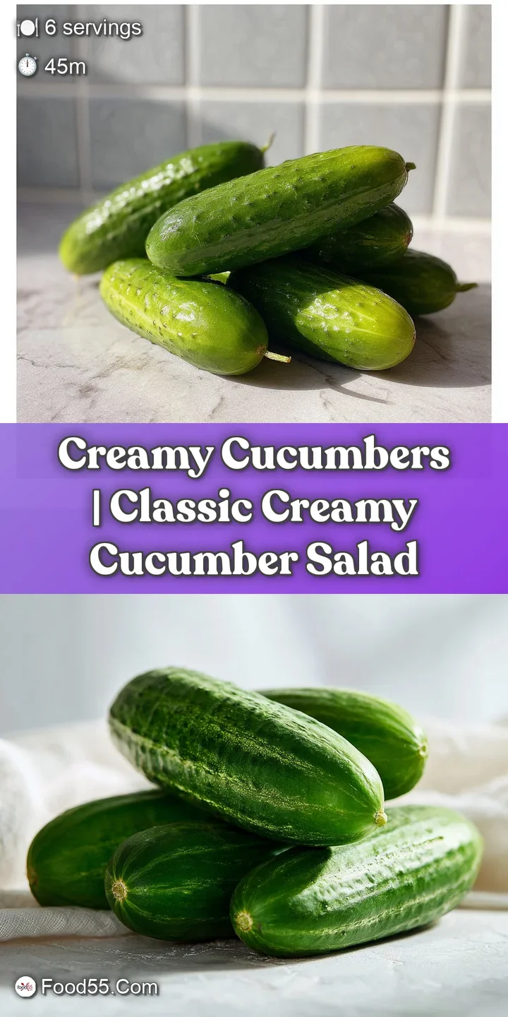 Close-up of creamy cucumbers showcasing the textures of sliced cucumbers and the smooth, light dressing; flecks of fresh d...