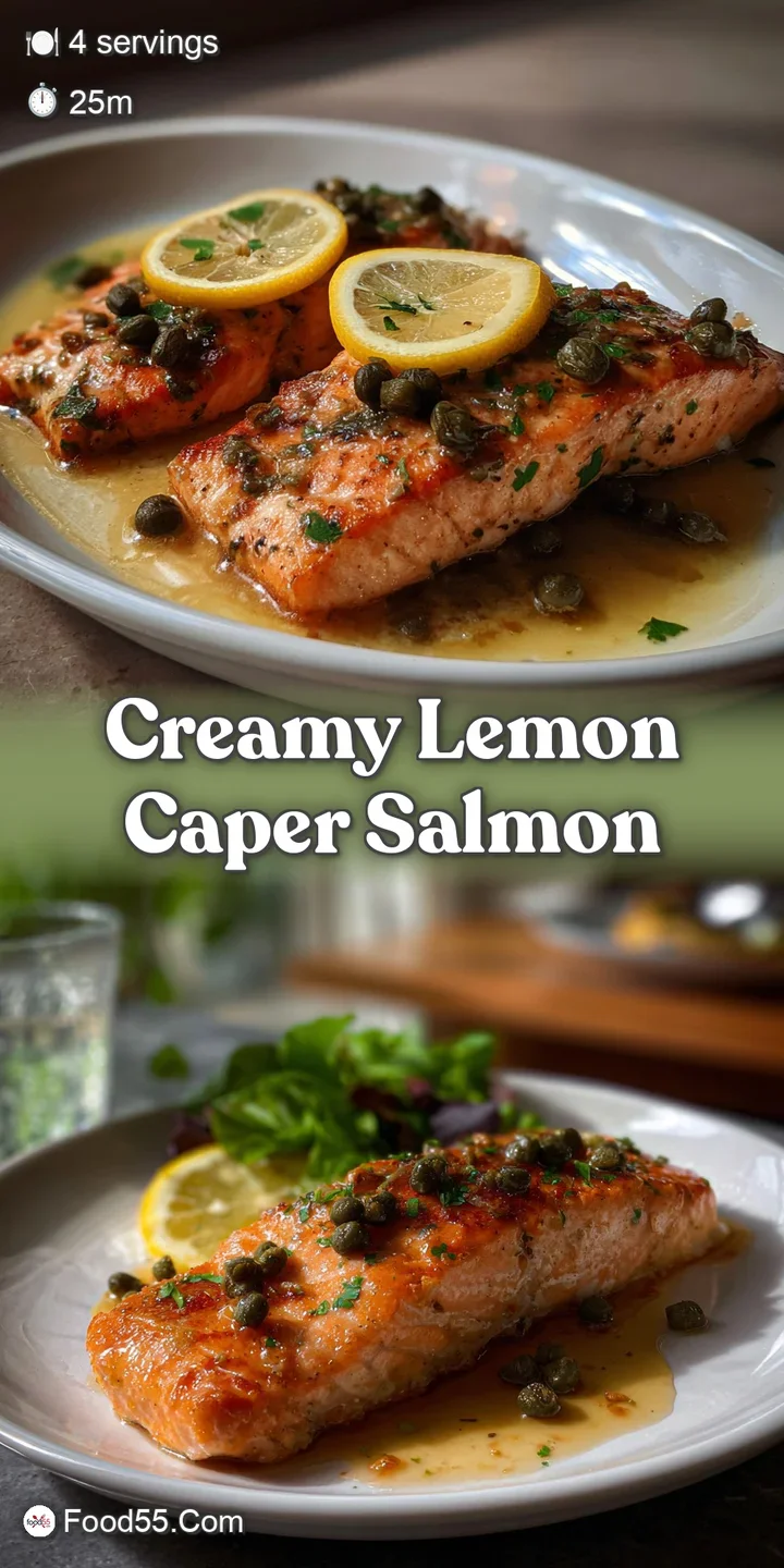 Close-up of creamy salmon piccata showing the flakey fish, bright yellow lemon sauce, and pops of green from parsley.