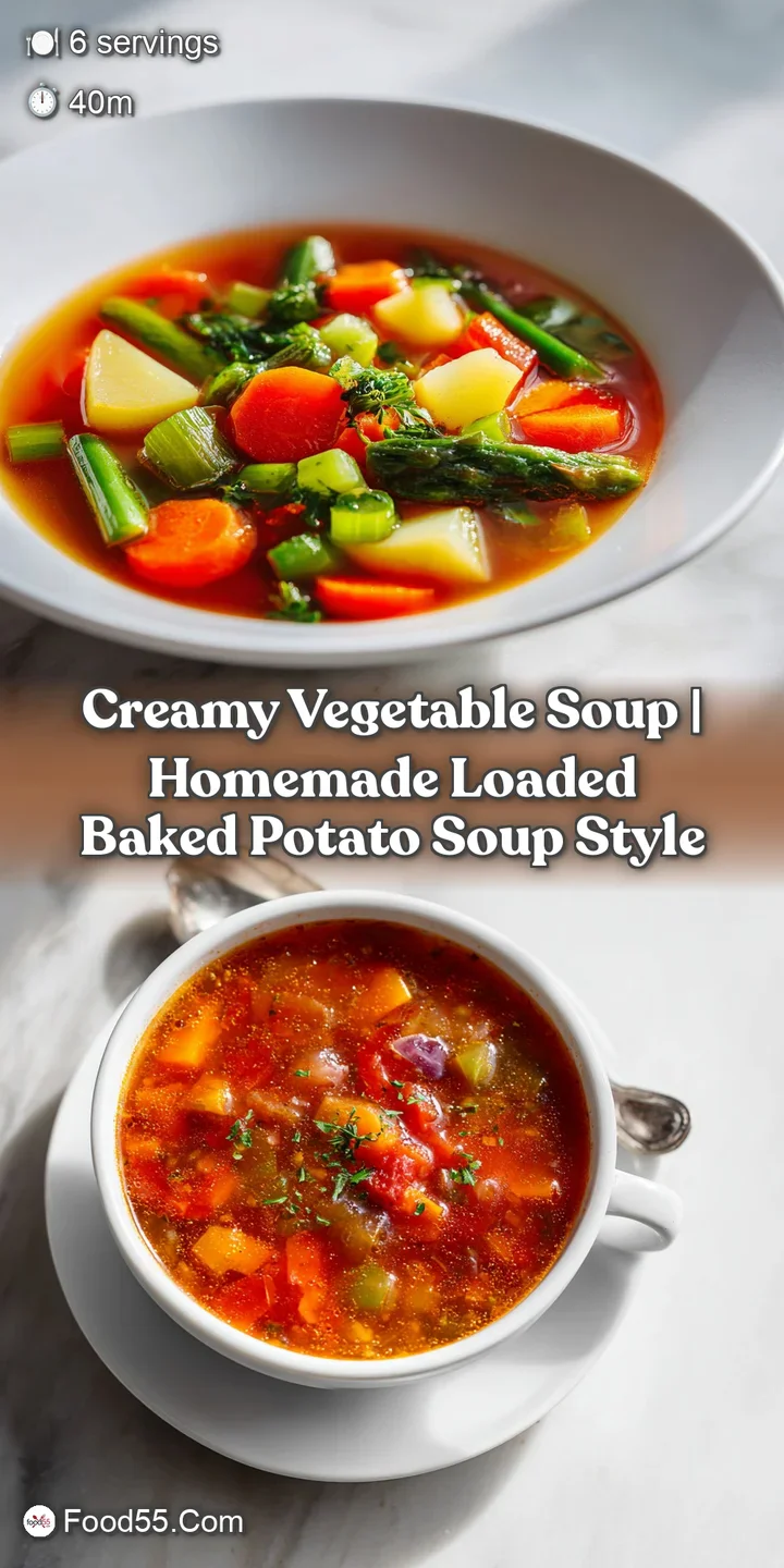 Close-up of a rich, thick vegetable soup with tender chunks of potato and zucchini, a comforting sight.