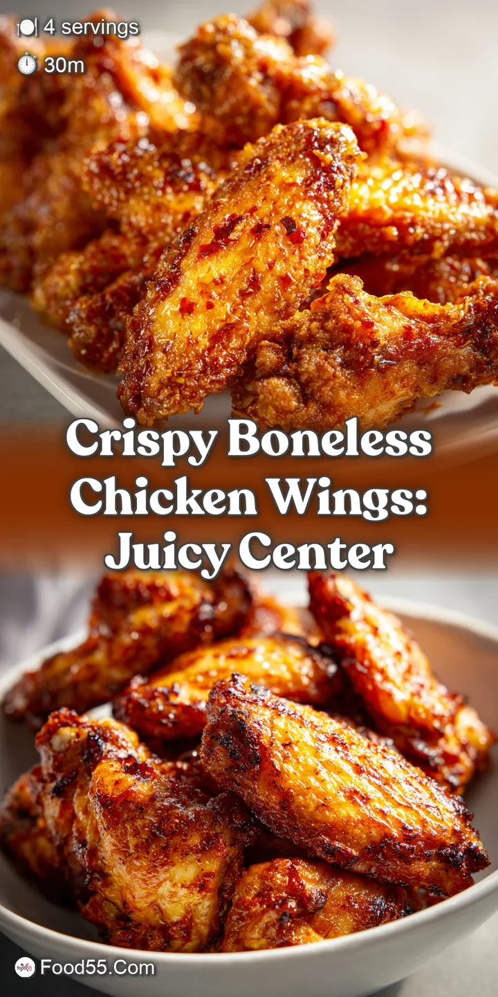 Close-up reveals the crunchy texture and savory spices on these crispy chicken wings, glistening with a savory glaze. So g...