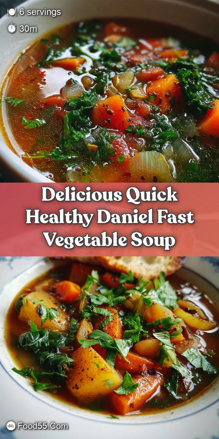 Close-up of hearty vegetable soup, glistening with broth. Chunks of carrots and leafy greens are prominent, promising warm...