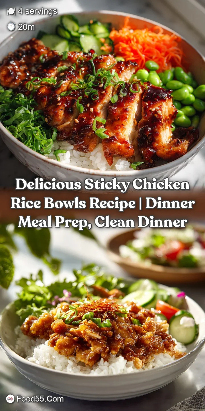 Close-up of succulent chicken glistening with a rich, dark sauce, contrasted by the fluffy white rice. Hints of fresh gree...