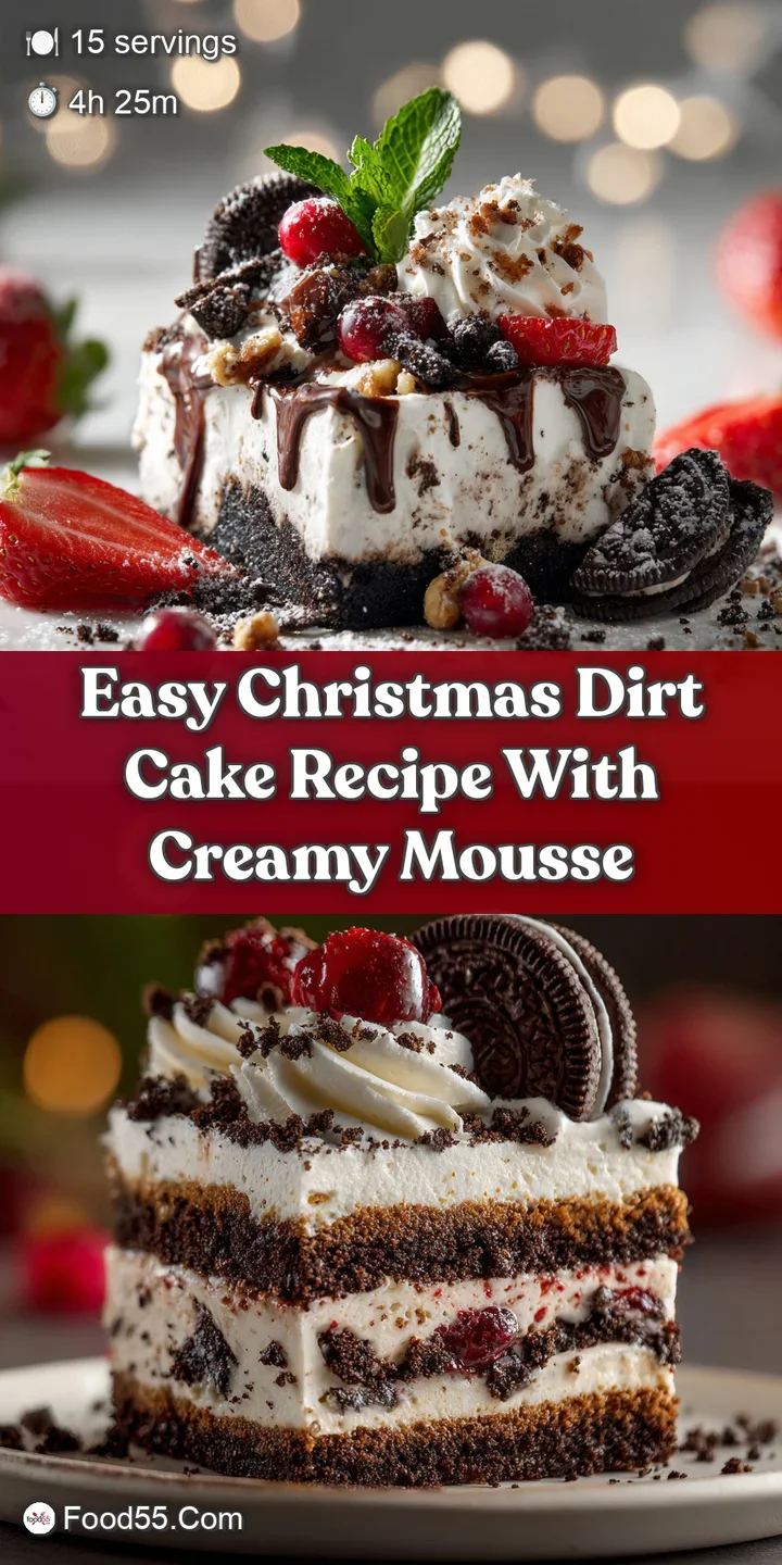 Close-up of a spoon scooping into a layered dirt cake. Creamy, cool pudding contrasts with crunchy cookie crumbles and col...