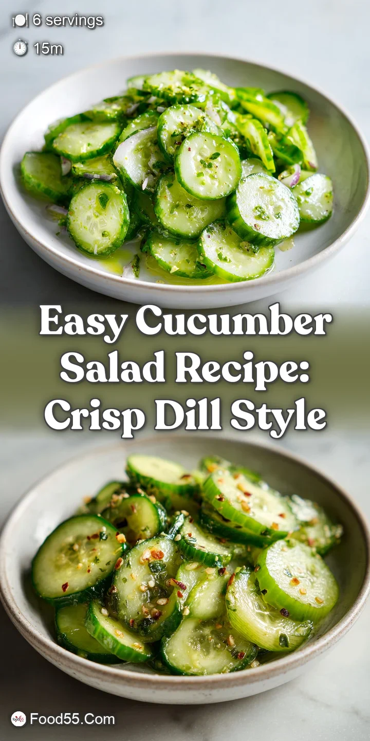 Close-up reveals the refreshing textures of cucumber, dill, and the light sheen of the vinegar dressing. Crisp and cool!