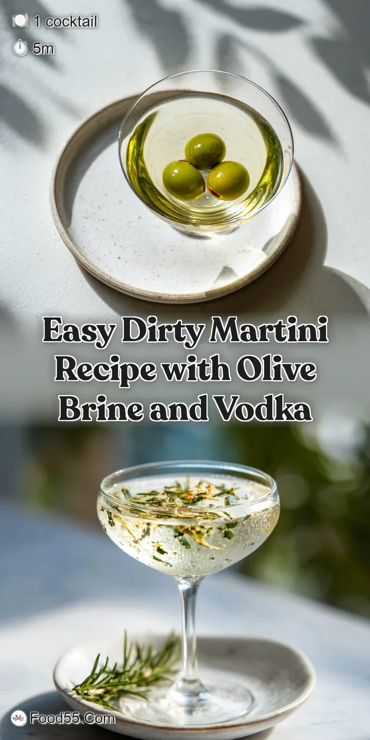 Close-up of a martini with plump green olives. The translucent drink and condensation hint at a cold and briny taste.