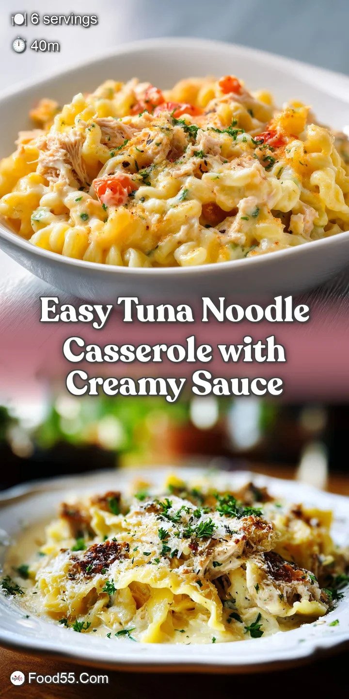 Close-up of tuna noodle casserole showing the creamy sauce and toasted breadcrumbs, evokes warmth and savory goodness for ...