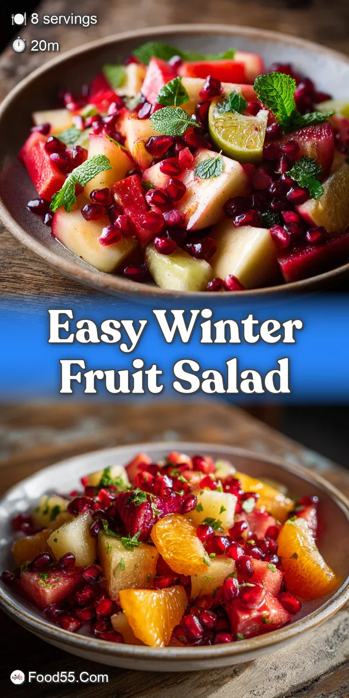 Close-up of a juicy orange slice glistening with maple-lime dressing amidst the textures of a colorful winter fruit salad.