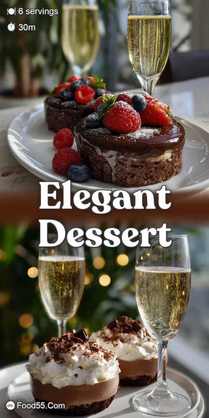 Close-up of a glistening chocolate truffle melting slightly, with a background of bubbly champagne and a view of fresh red...