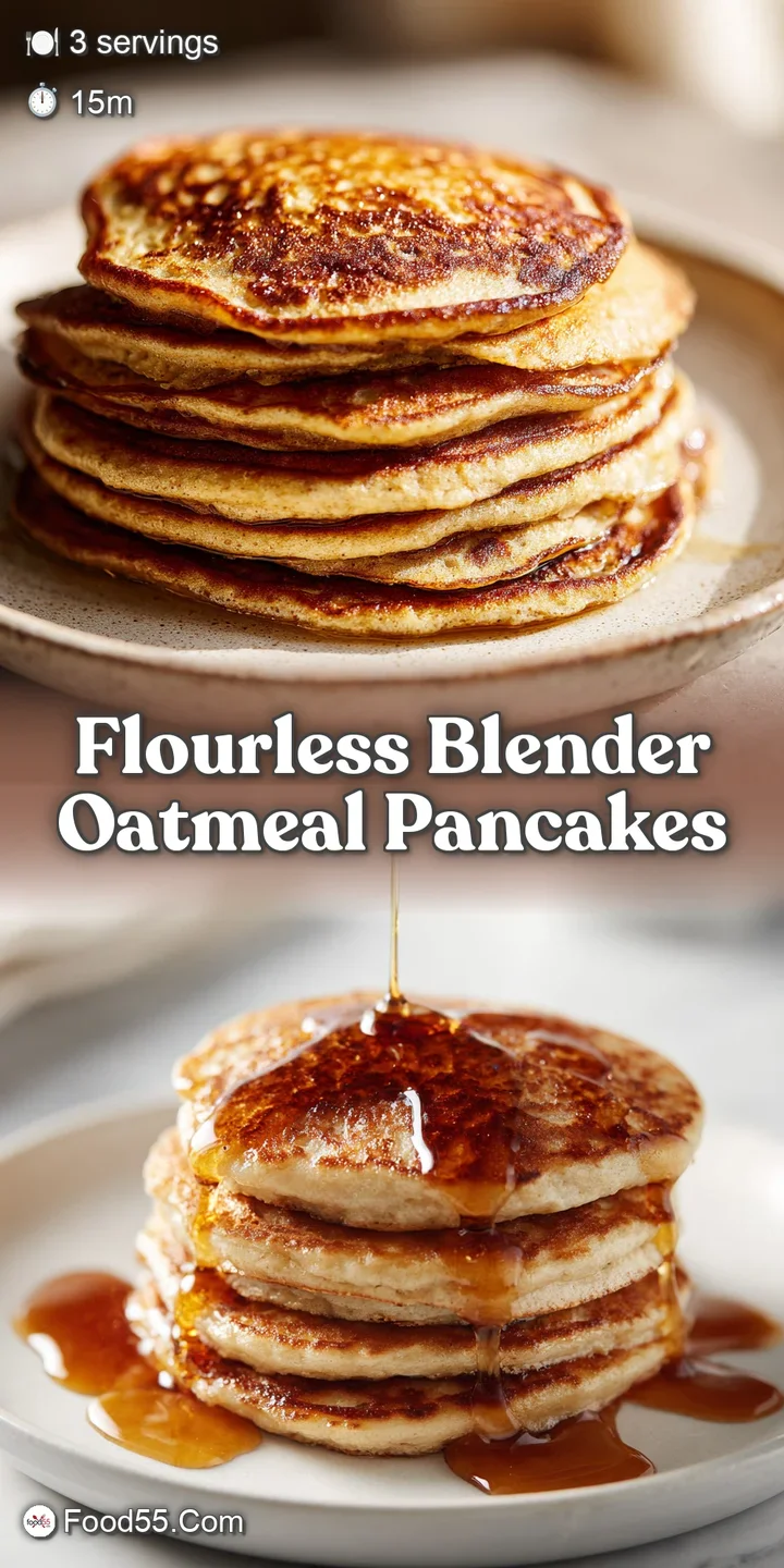 Close-up of a warm oatmeal pancake, showcasing its slightly crisp edges and soft interior. Drizzled with golden syrup.