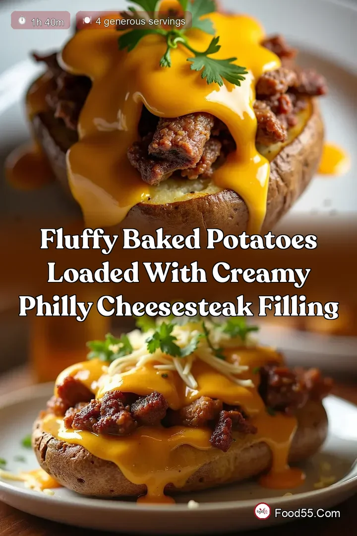Fluffy Baked Potatoes Loaded with Creamy Philly Cheesesteak Filling