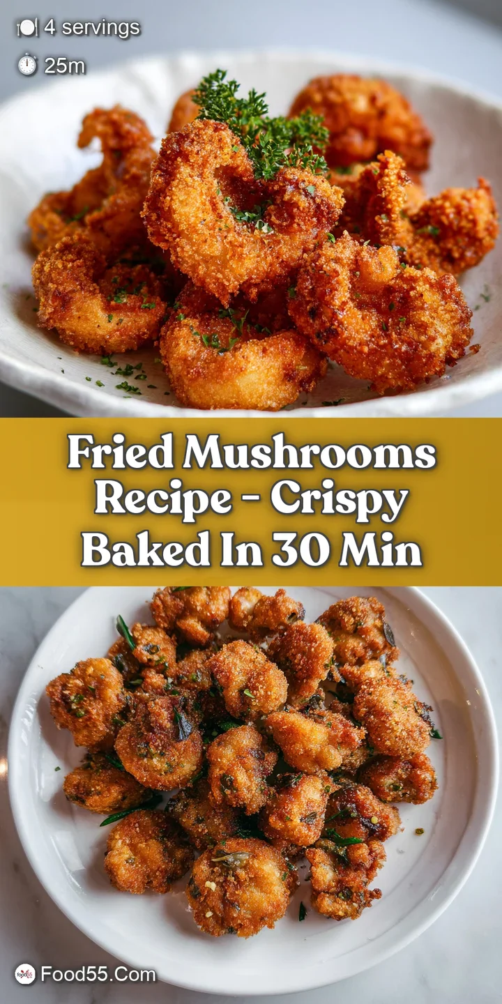 Close-up of glistening, crispy fried mushrooms, showcasing their uneven texture and golden hue; tempting and fresh from th...