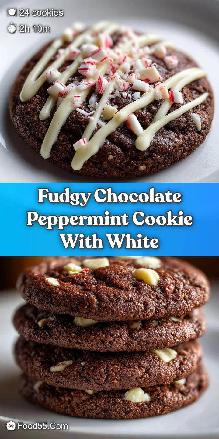 Extreme close-up of a single, soft chocolate cookie, studded with crunchy peppermint pieces; rich, dark color with crinkle...