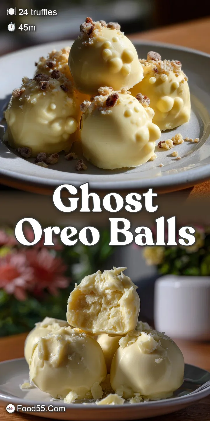 Close-up of a white chocolate truffle with a smooth, glossy surface, showing a slight dimple and dark cocoa dusting for a ...