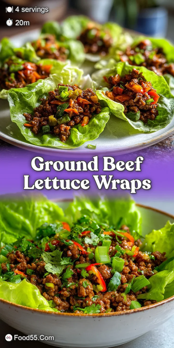 Close-up reveals the juicy, textured ground beef nestled in a fresh lettuce cup. Drops of glistening sauce add to the appe...