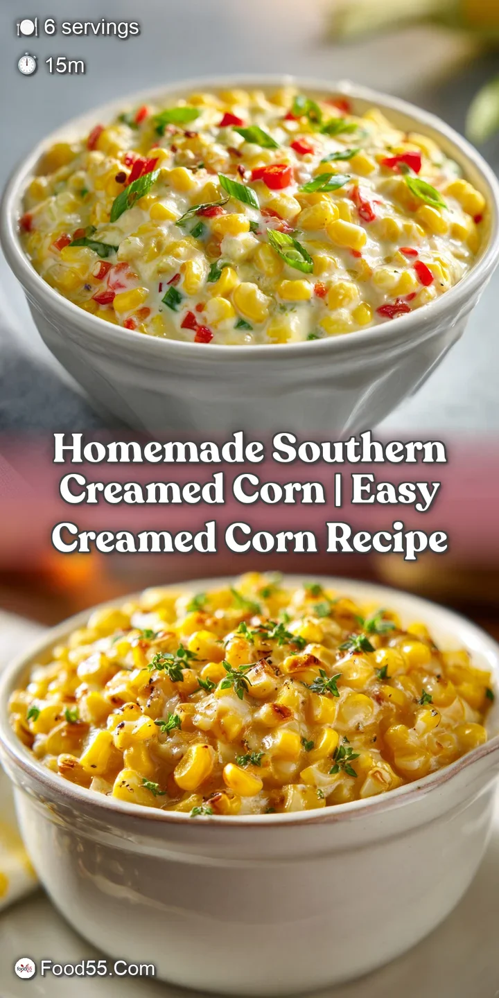 Thick, rich cream coats tender corn kernels in a vibrant yellow heap, steam gently rising from its warmth.