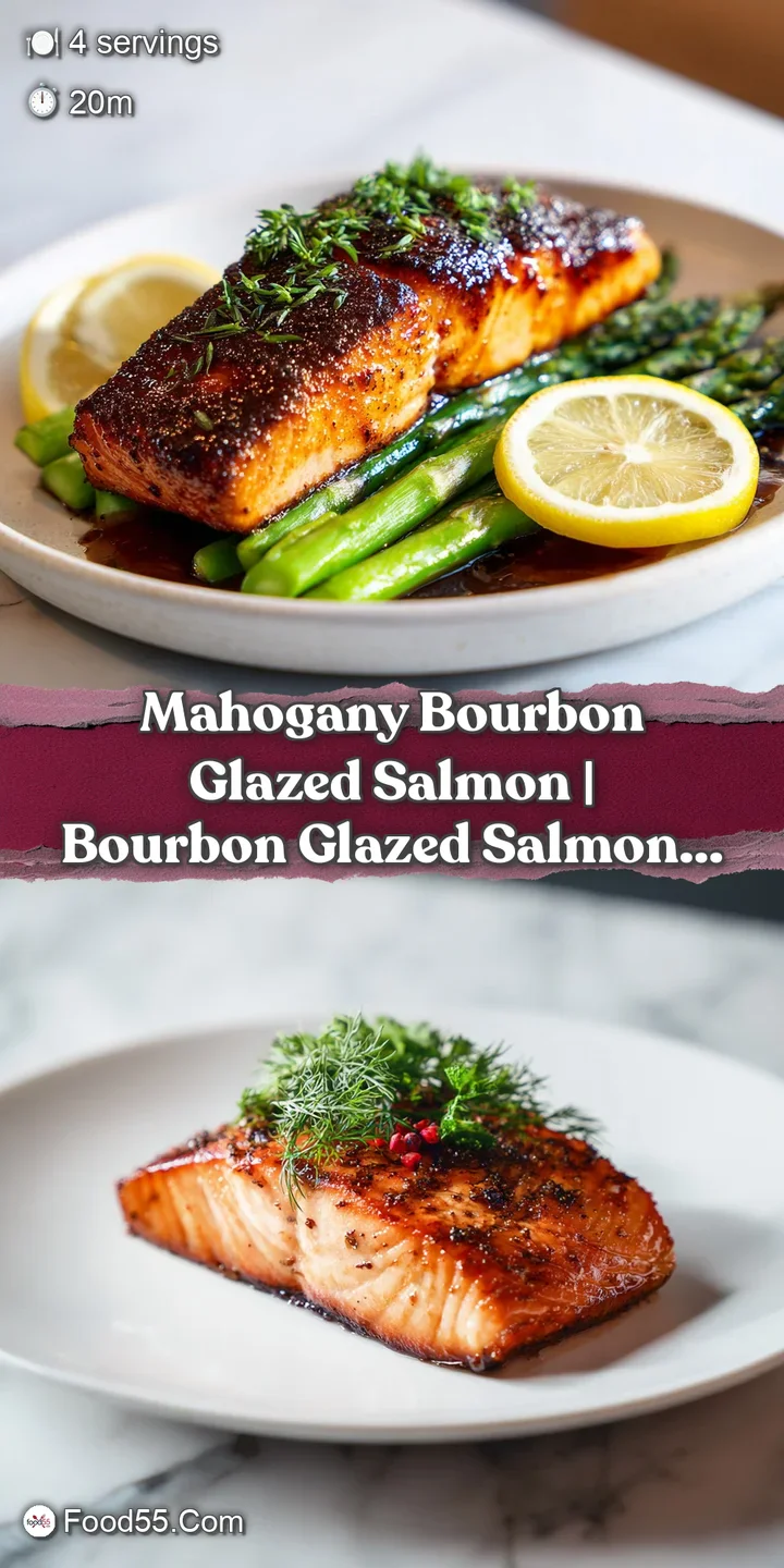 Close-up of flaky salmon, its rich, deep color enhanced by a sticky, bubbling bourbon glaze.