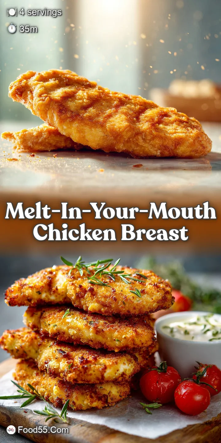 Close-up of a juicy chicken breast, the parmesan crust golden and bubbly, hints of melted cheese, promising a savory delight.