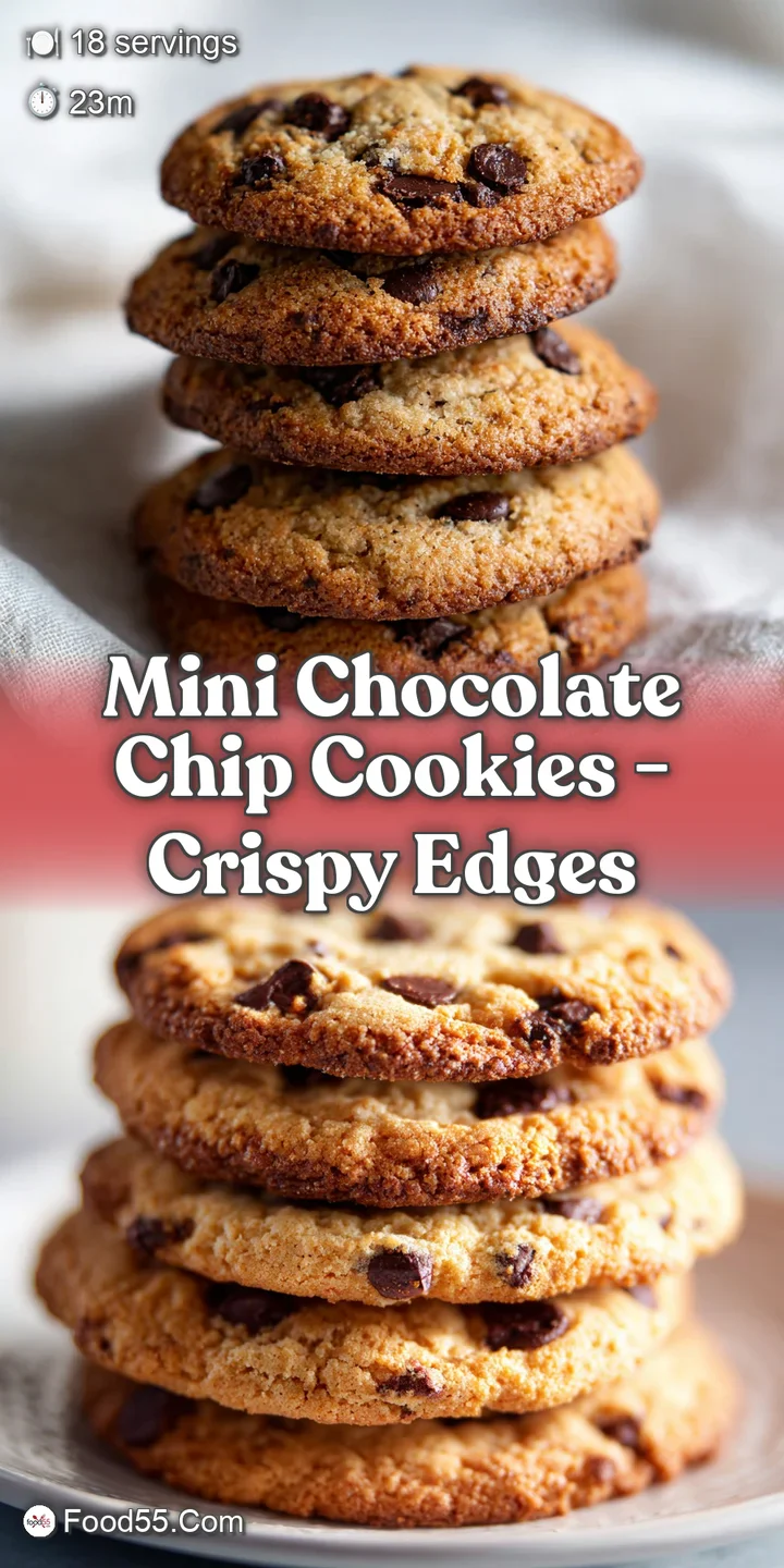 Close-up of a warm, soft mini chocolate chip cookie, chocolate visibly melting and glistening, promising a sweet, comforti...