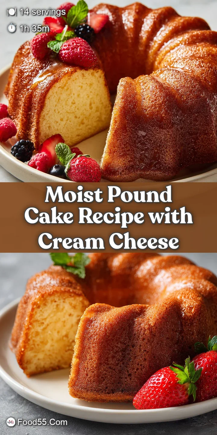 Moist pound cake close-up. You can almost taste the rich butter and cream cheese. The golden crust looks incredibly appeti...