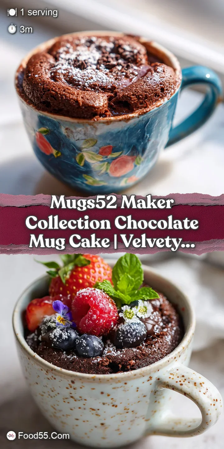 Close-up of a rich, fudgy chocolate mug cake, steam rising, revealing its soft, gooey center. An irresistible, quick desse...