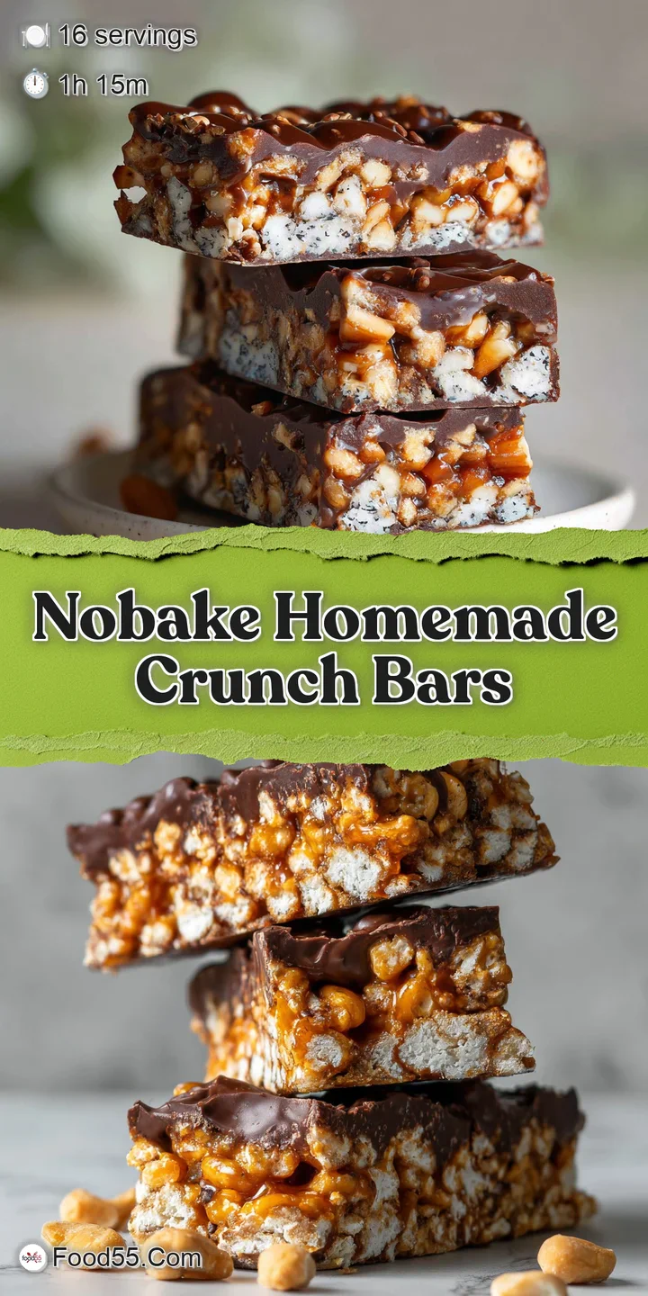 Close-up of a no-bake bar showing the textural contrast of the crisp topping against the creamy, dark chocolate layer.