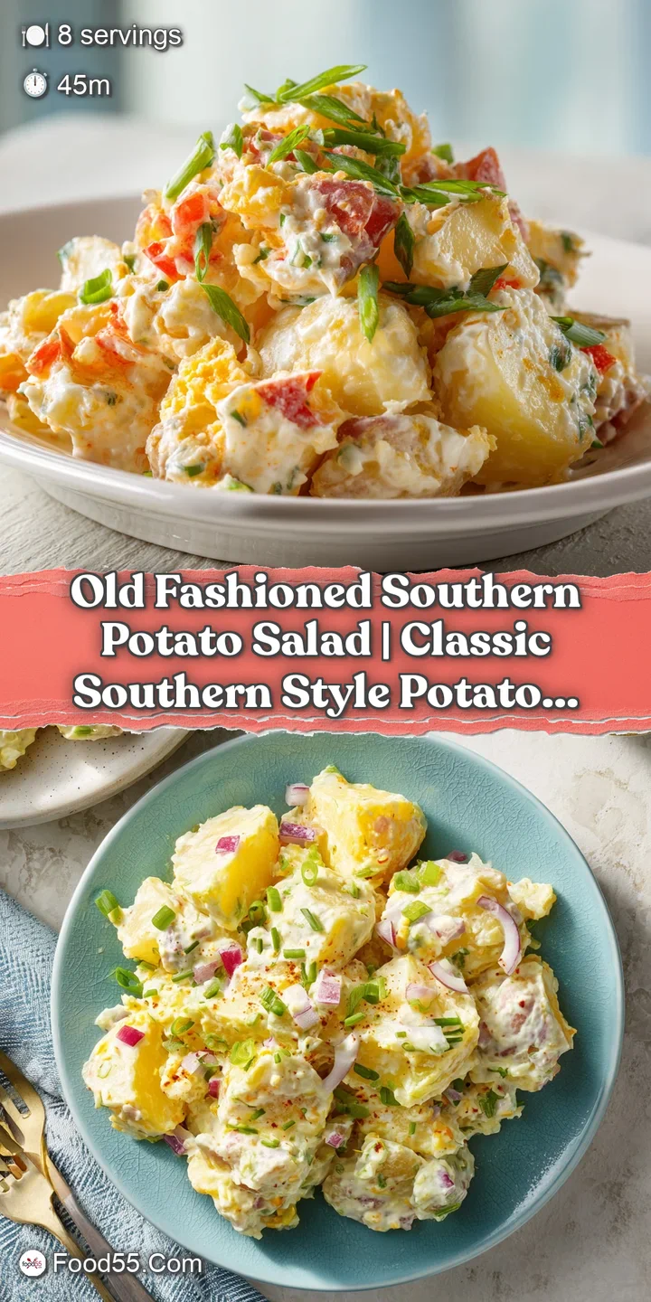 Close-up of chunky, creamy potato salad with visible pieces of hard-boiled egg and fresh chives.