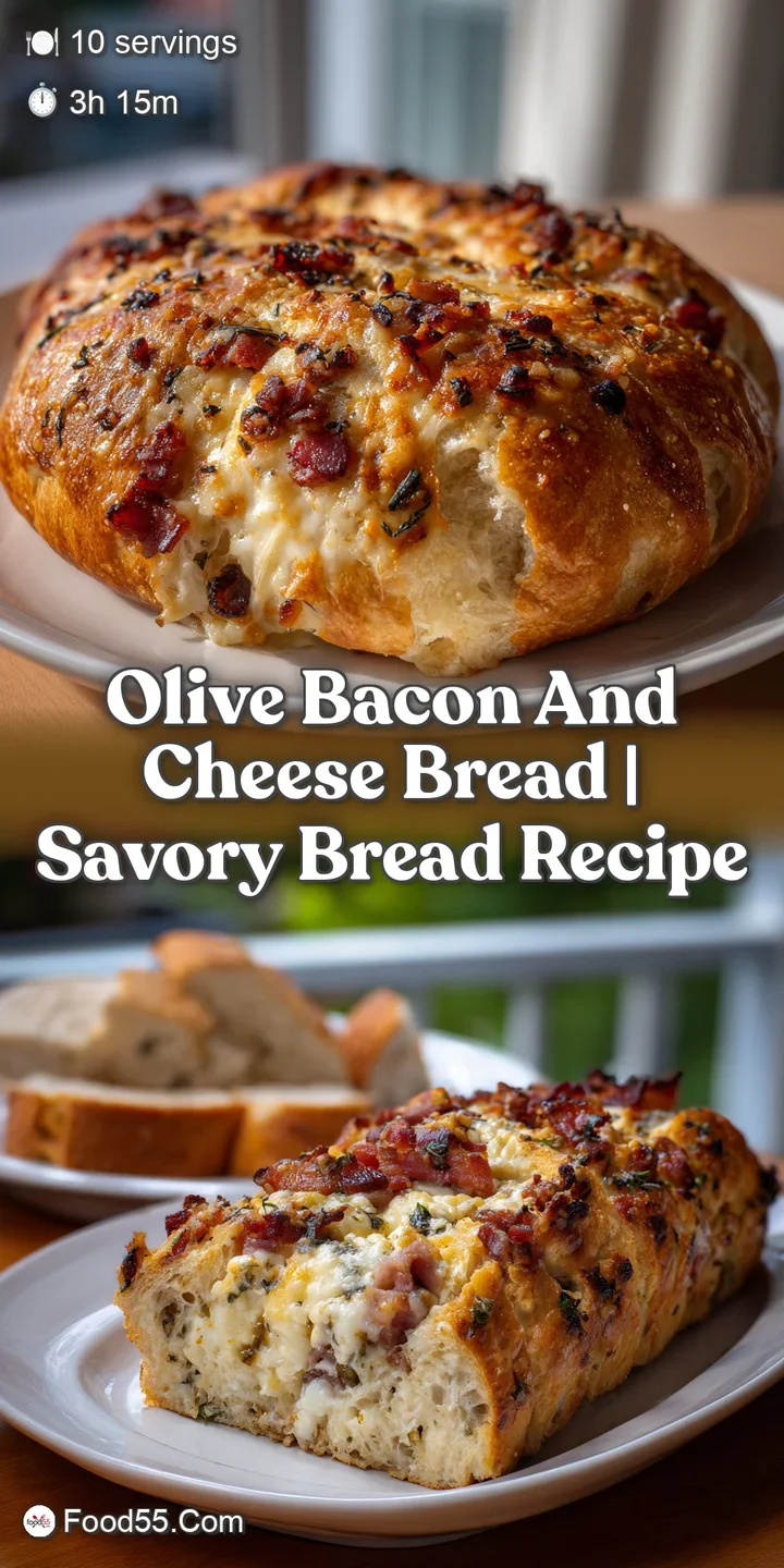 Close-up of bubbling, golden cheese and crispy bacon within a slice of warm, rustic olive bread, promising a delicious bite.