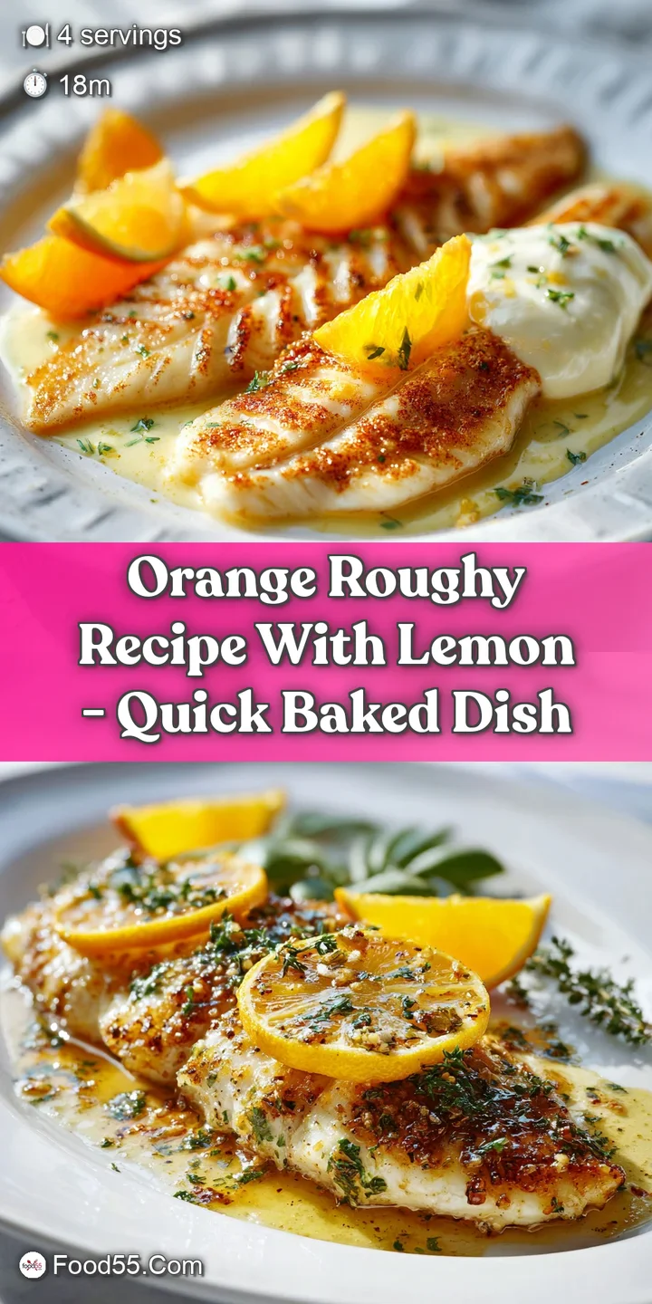 Close-up reveals moist, tender orange roughy, infused with bright citrus notes and speckled with herbs, fresh from the ove...