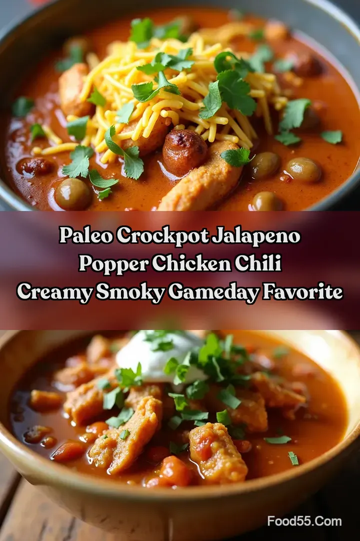 Paleo Crockpot Jalapeno Popper Chicken Chili Creamy Smoky GameDay Favorite
