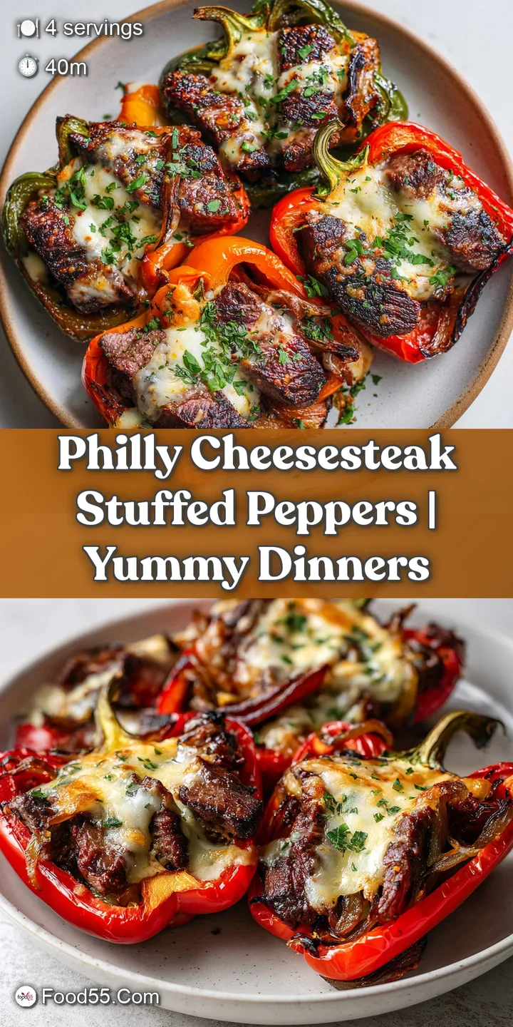 Macro shot of bubbly golden cheese stretching over tender steak and saut&eacute;ed onions inside a charred green pepper.